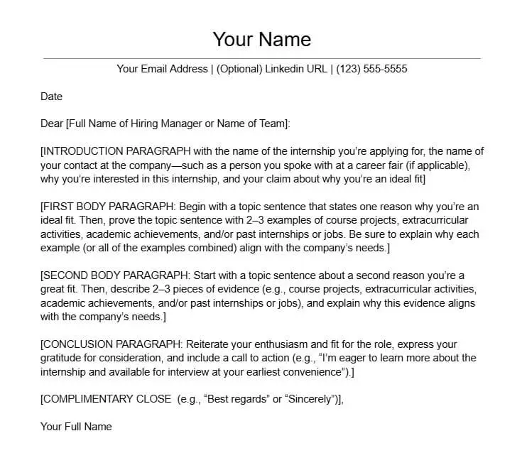 Cover Letter for an Internship